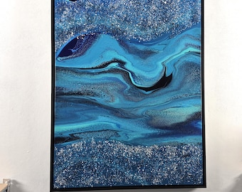 Crystalline Future - Abstract Acrylic Painting with Crushed Glass