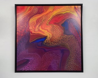 Ombre Sunset - Superbe oeuvre originale en acrylique faite à la main par Molly's Artistry Toile encadrée de 24 pouces x 24 pouces.