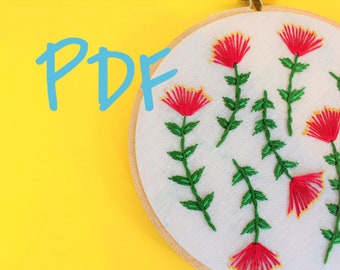 Pohutakawa New Zealand Native Flower Beginner Hand Embroidery Pattern PDF digital download