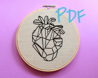 Geometric Heart Beginner Hand Embroidery Pattern PDF digital download