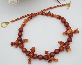 Orange Quartz Gemstone Beaded Babble Necklace, Beaded Necklace, Statement Necklace, Orange Necklace, Coil Babble Quartz Chips