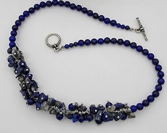 Deep Blue Lapis Lazuli Gemstone Necklace, Beaded Babble Necklace, Throat Chakra, Beaded Necklace, Statement Necklace, Blue Necklace