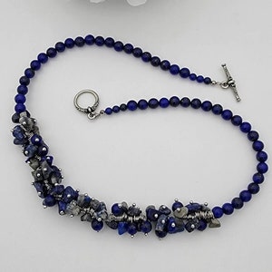 Deep Blue Lapis Lazuli Gemstone Necklace, Beaded Babble Necklace, Throat Chakra, Beaded Necklace, Statement Necklace, Blue Necklace