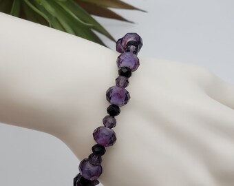 Purple Faceted Glass Beaded Stretch Bracelet, Stretch Bracelet, Stack Bracelet **BONUS jewelry gift with purchase!