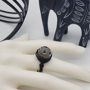 Ceramic Beaded Statement Ring, Statement Ring, Beaded Ring, Wire Wrapped Ring, Unique Ring