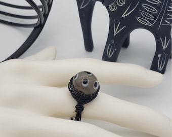 Ceramic Beaded Statement Ring, Statement Ring, Beaded Ring, Wire Wrapped Ring, Unique Ring
