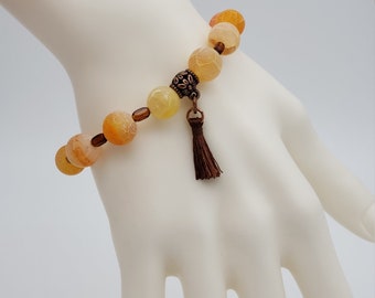 Orange Crackle Agate Beaded Stretch Bracelet, Beaded Bracelet, Stack Bracelet, Minimalist Bracelet