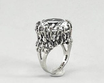 Vintage silver ring | Alpo Tammi for Örneus Guldsmedja, brutalist ring with large rock crystal/quartz, Sweden / Finland