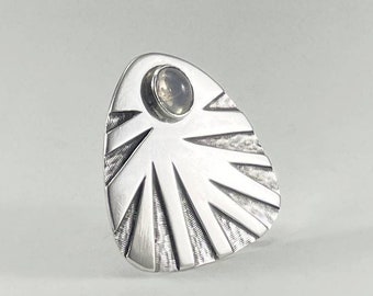Vintage silver brooch | Modernist midcentury brooch with moonstone