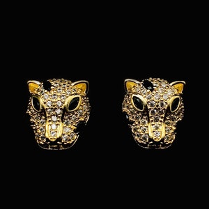 Golden Panther Stud Earrings | Animal Jewelry with Diamonds | Boho Hippie, Nature Lovers, Minimalist Style | Gift for Her, for Him