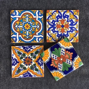 Mexican Tile Coasters/Make Your Own Set of 4 Hand-Painted Talavera Tile Coasters (Read Description) /Outdoor activities/ Wedding Gifts