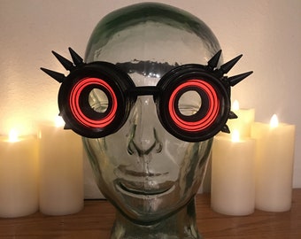 Light-Up Cyberpunk Goggles / Black Spikey Steampunk X-Ray Goggles / For Cosplay or Halloween / EDM, Rave, Dances, Concerts, Parties