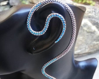 Vintage Silver Blue Snake Ear Wrap / Ear Cuff / Bohemian Serpent EarCuff / Dragon EarWrap / For Left orRight Ear / No Piercing