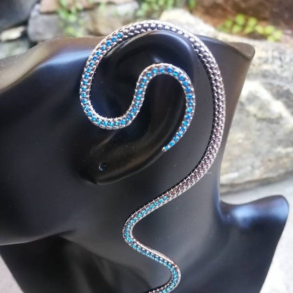 Vintage Silver Blue Snake Ear Wrap / Ear Cuff / Bohemian Serpent EarCuff / Dragon EarWrap / For Left orRight Ear / No Piercing