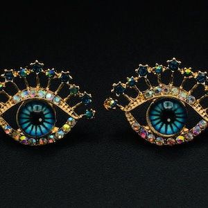 Sapphire Evil Eye Stud Earrings: Chic Boho Minimalist Jewelry for Bridal & Party Looks | Perfect Gift for Her, Him