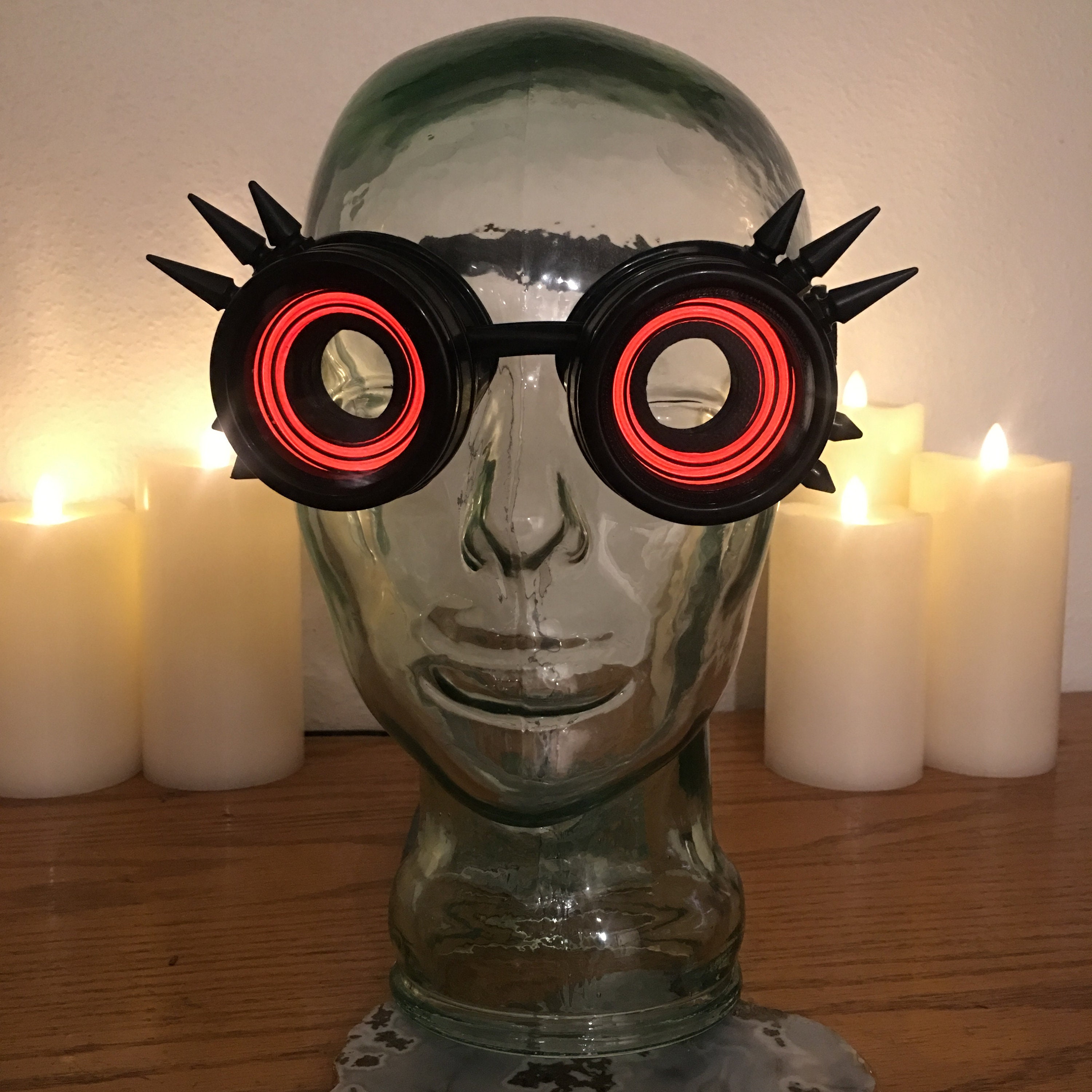 Black Steampunk Goggles With Red Lenses and Magnifying Loupes