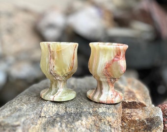 Handmade Vintage Natural Onyx Stone Whisky Shot Glasses - Sherry Goblet, Green Onyx Cordials, Small Multicolored Barware, Handcrafted Cups