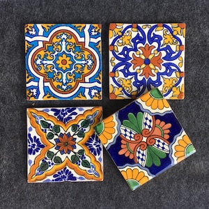 Create Your Own Set of 12 Hand-Painted Mexican Talavera Tile Coasters | Colorful and Vibrant | Mix and Match, Gift for Outdoor Lovers