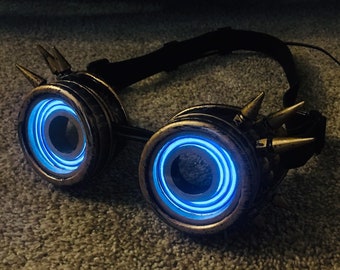 Glowing Steampunk Goggles / Gold Spikey Light Up Cyberpunk X-Ray Goggles / Cosplay Goggles /  For EDM, Rave, Music Festival / Neon Effect