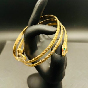 Emerald-Eyed Gold Snake Arm Bracelet | Statement Serpent Jewelry, Gift for Men, for Women