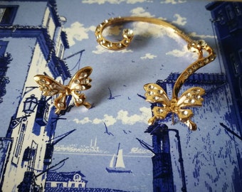 Orecchini A Polsino Farfalla Boho In Oro Con Cristalli CZ - Gioiello Donna Senza Foro