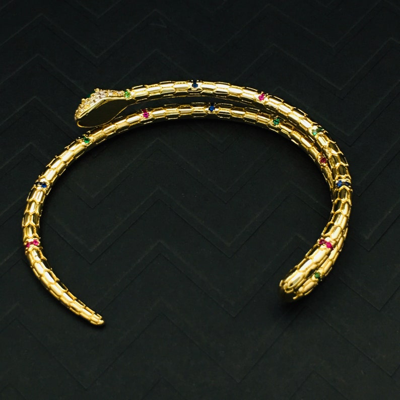 Gold Snake Bracelet With Emerald Green Eyes / Golden Serpent Etsy