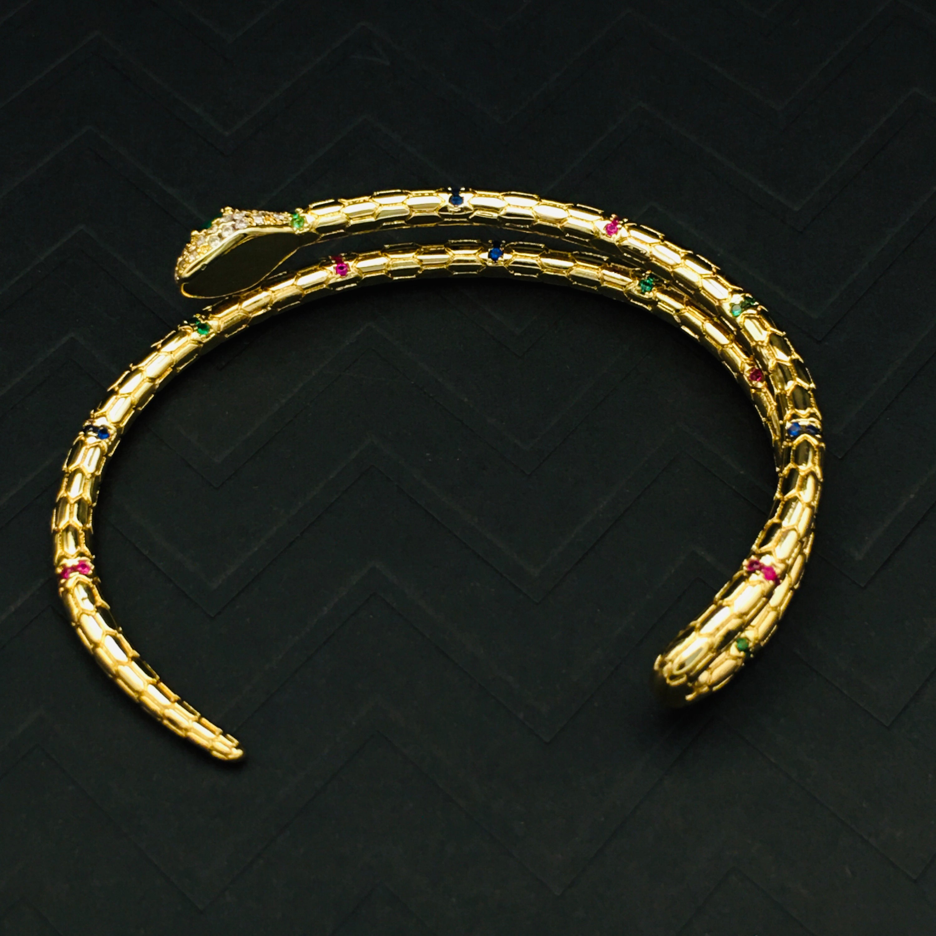 Gold Snake Bracelet with Emerald Green Eyes / Golden Serpent Etsy