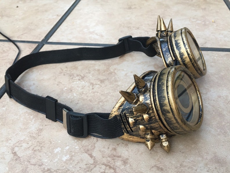 Glowing Steampunk Goggles / Gold Spikey Light Up Cyberpunk X-Ray Goggles / Cosplay Goggles / For EDM, Rave, Music Festival / Neon Effect image 5