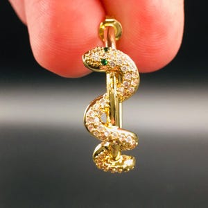 Victorian Gold Snake Hoop Earrings -  Serpent Huggie Hoops with Emerald Green Crystal Eyes | Gothic Gold Statement Earrings, Gift for Her
