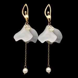Golden Ballerina Earrings - Gold-toned Figurine Lady Dancer Dangle Earrings | Ballerina with Pearl Statement Earrings | Gift for Women