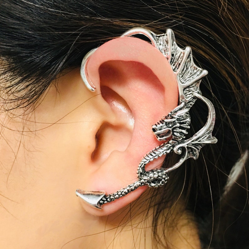Dragon Ear Cuff / Vintage Silver Dragon Earring for Left Ear / Etsy