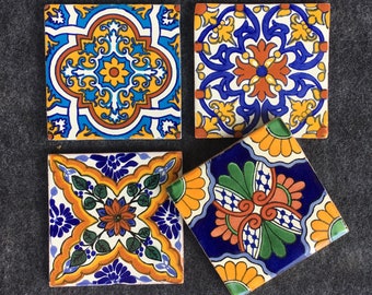 Mexican Hand-made Tile Coasters/ Make Your Own Set of 8 Hand-Painted Mexican Talavera Tile Coasters (Read Description)