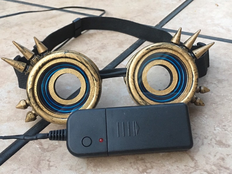 Glowing Steampunk Goggles / Gold Spikey Light Up Cyberpunk X-Ray Goggles / Cosplay Goggles / For EDM, Rave, Music Festival / Neon Effect image 6