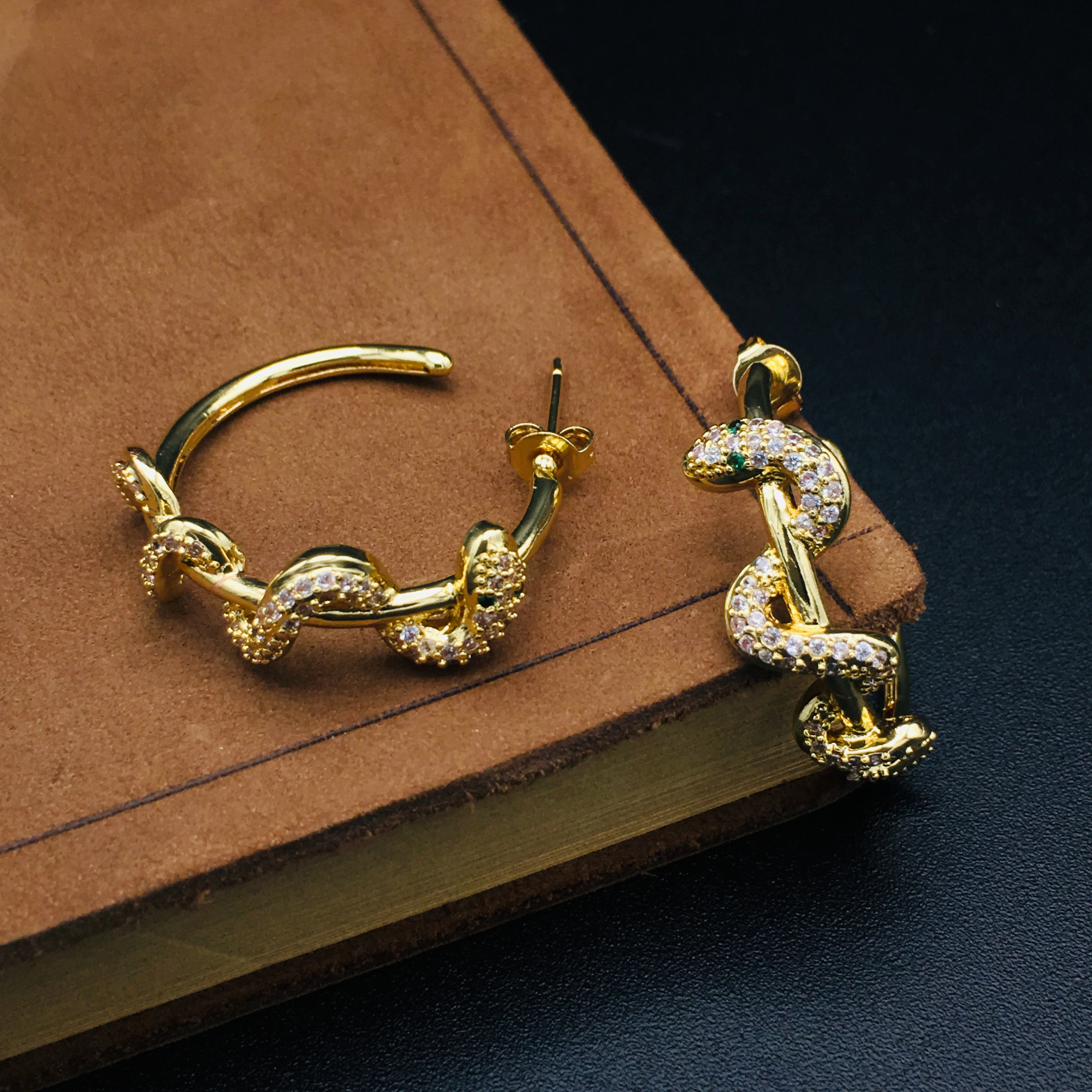 Snake Hoop Earrings/ Gold Snake Hoop Earrings With Green Etsy