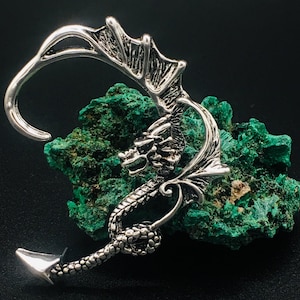 Gothic Silver Chinese Dragon Ear Cuff - Vintage Fantasy Dragon Dangle Earring for Left Ear | Hippie, Boho Jewelry | Perfect Gift for Him