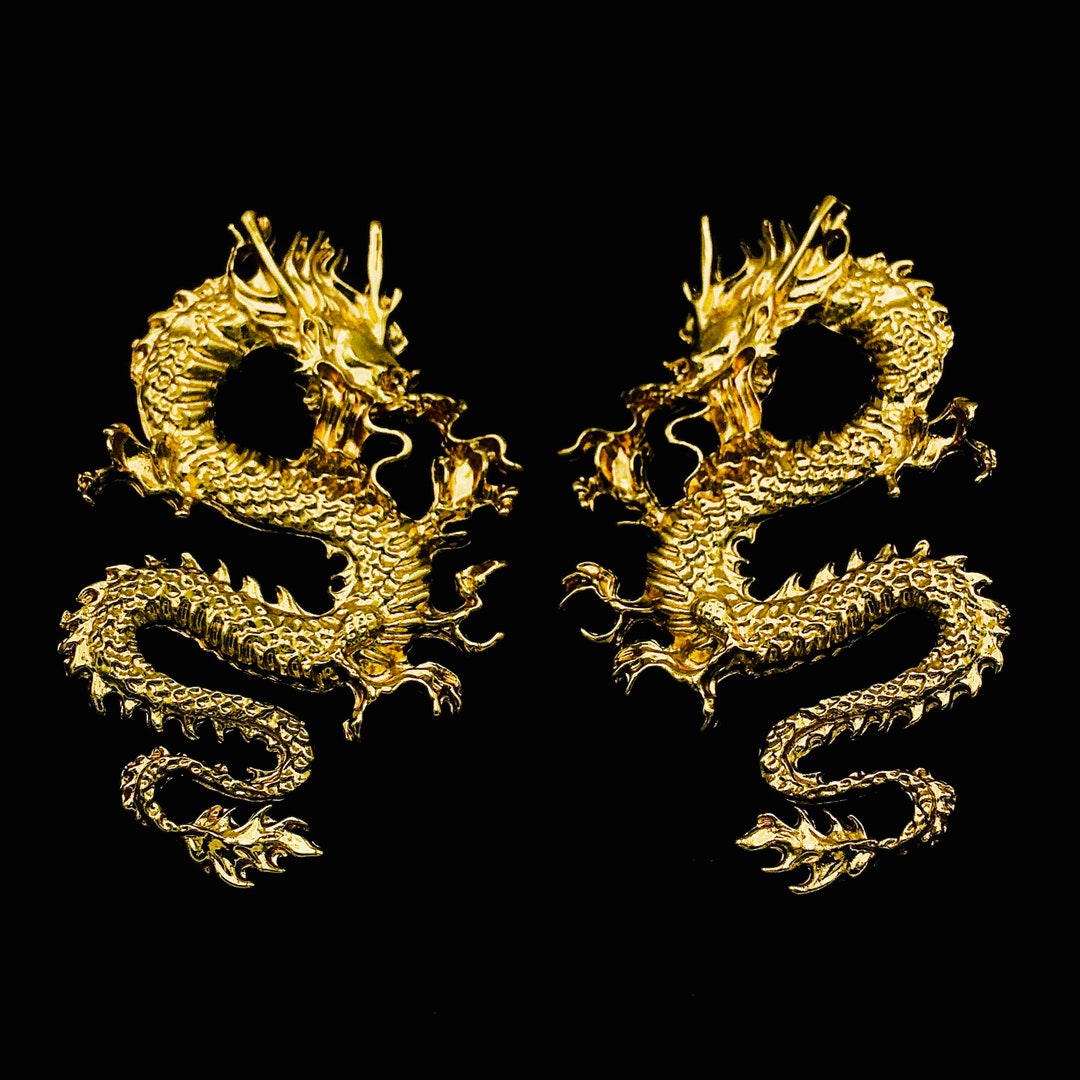Golden Gothic Lucky Dragon Dangle Earrings - Funky Basilisk Statement ...