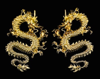 Golden Gothic Lucky Dragon Dangle Earrings - Funky Basilisk Statement Jewelry, Cool Fantasy Fun | Perfect Gift for Friends, Party Accessory