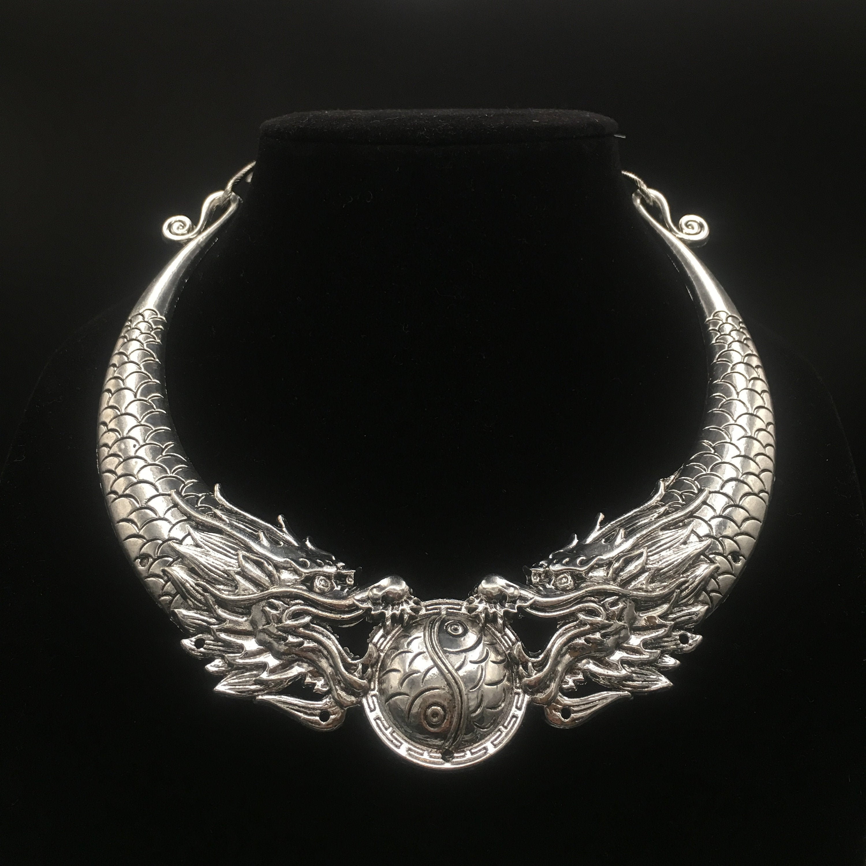 Dragon Necklace Choker / Vintage Double Dragon Necklace/ Gift Etsy