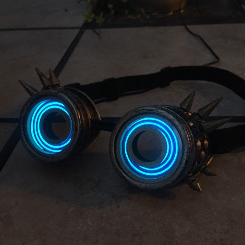 Glowing Steampunk Goggles / Gold Spikey Light Up Cyberpunk X-Ray Goggles / Cosplay Goggles / For EDM, Rave, Music Festival / Neon Effect image 2