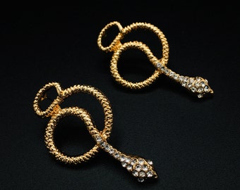 Gothic Gold Snake Drop Earrings -  Victorian Style Serpent Statement Jewelry with Diamonds | Gifts for Best Friend