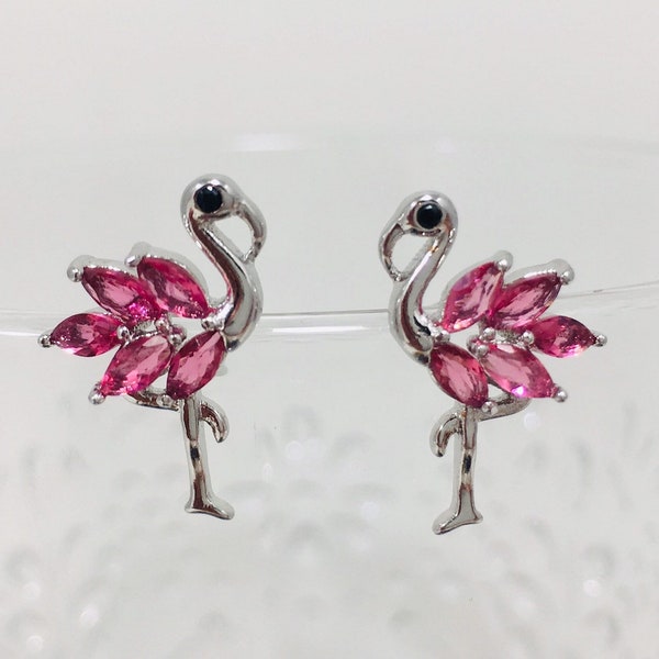 Minimalist Pink Flamingo Bird Earrings | Sterling Silver Avian Jewelry | Natural Boho Style Accessories | Thoughtful Gift for Her