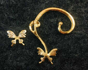 Orecchini A Farfalla Con Cristalli E Polsino Per Orecchio – Gioielli Boho Oro Per Donna E Ragazza - 5
