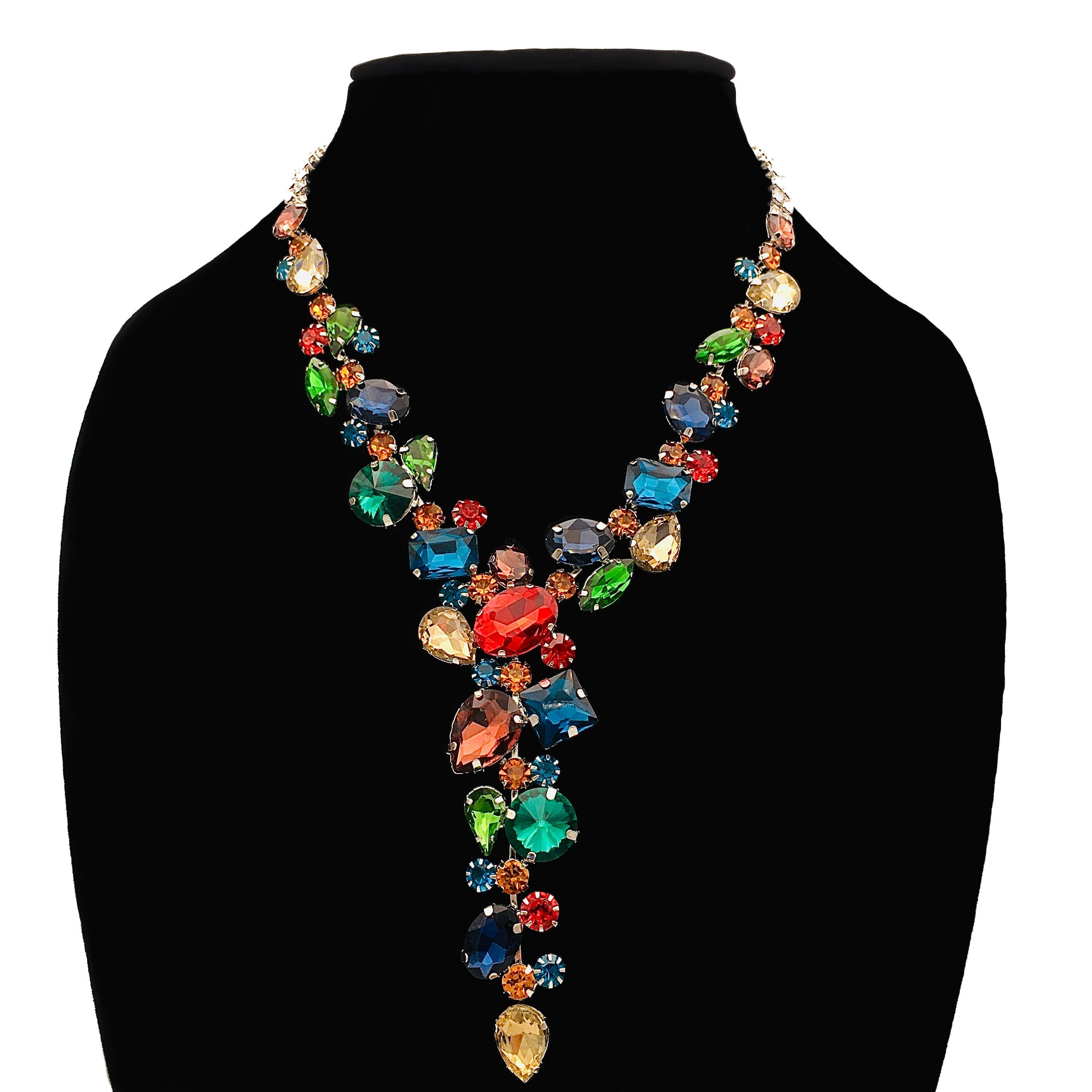 Crystal Pendant Necklace/ Victorian Art Nouveau Colorful Crystal ...