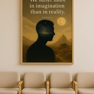 We Suffer More in Imagination Than Reality - Seneca Quote Wall Art, Stoic Philosophy Poster, Mindfulness Digital Download
