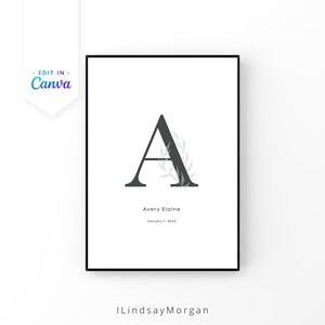Custom Monogram Decor | Kids Room | Nursery | Canva Template A-Z in 4 Sizes