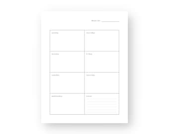 Undatierter Wochenkalender | A4, A5, US Letter, & Half Size | Sonntag und Montag Start