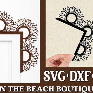 May include: A digital design featuring three sunflower corner brackets. The design is in black and white and is perfect for creating a decorative accent for a home.