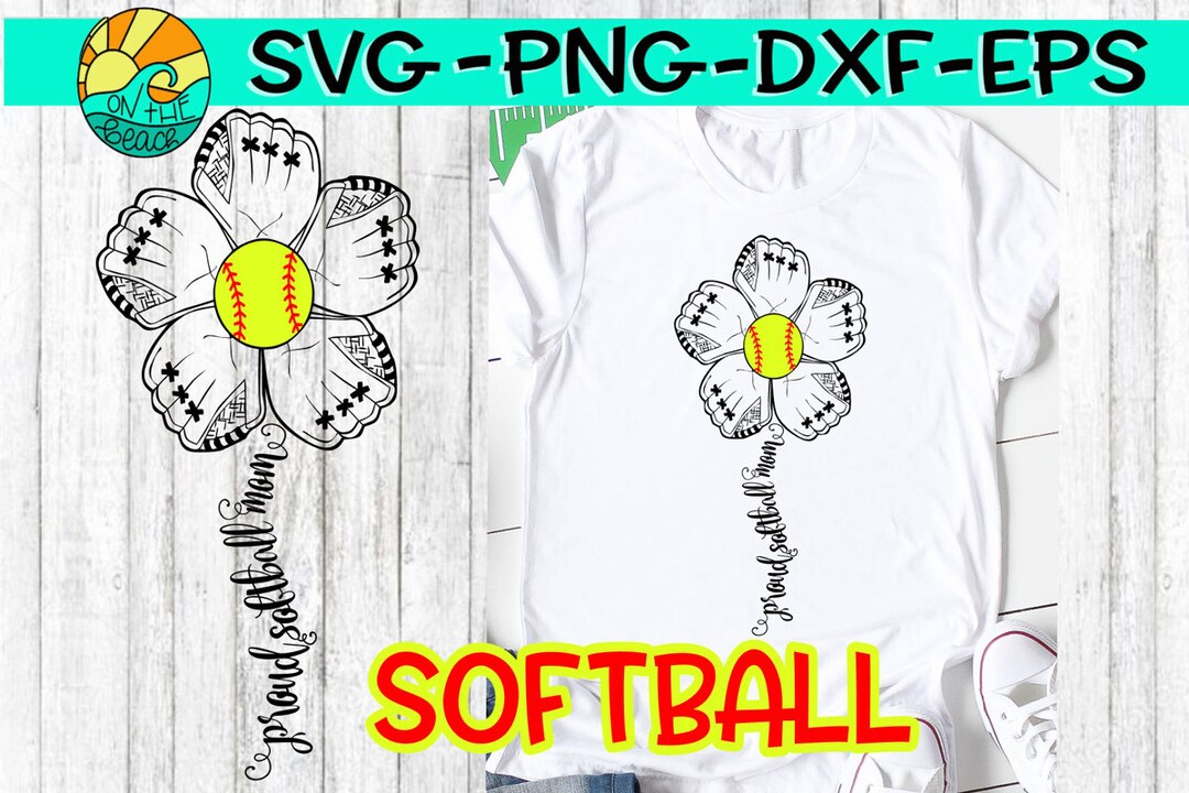 SVG Proud Softball Mom, Softball Flower, Softball Flower Mom, SVG