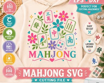 Mahjong Flowers SVG PNG Game Night Tiles Cut File Sublimation DTF Daisy Sunflowers
