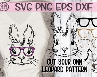 Easter Bunny With Glasses, Cut Leopard Pattern, Bunny With Glasses, Bunny With Glasses Svg, Kid's Easter Design, Cute Easter Svg, Easter Svg